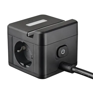 Удлинитель серии Standard с заземлением шнур 1,5м 2 гнезда 3 USB 16А держатель для телефона Черный ТМ Uniel S-GCD2-1,5SBUH BLACK