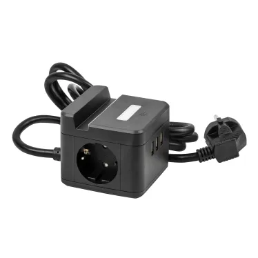 Удлинитель серии Standard с заземлением шнур 1,5м 2 гнезда 3 USB 16А держатель для телефона Черный ТМ Uniel S-GCD2-1,5SBUH BLACK