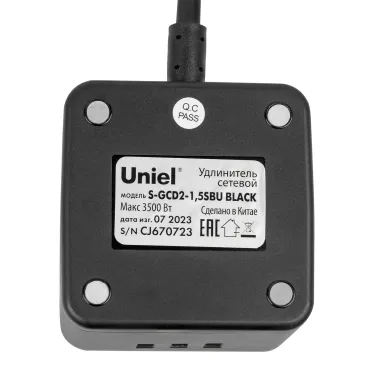 Удлинитель серии Standard с заземлением шнур 1,5м 2 гнезда 3 USB 16А Черный ТМ Uniel S-GCD2-1,5SBU BLACK