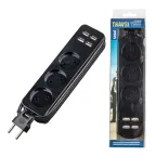 Удлинитель серии Travel шнур 1,8м 3 гнездa 10A без зазамления 4USB 3,1A Черный ТМ UnielS-CT3-1,8U BLACK