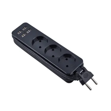 Удлинитель серии Travel шнур 1,8м 3 гнездa 10A без зазамления 4USB 3,1A Черный ТМ UnielS-CT3-1,8U BLACK