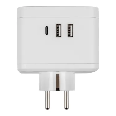 Разветвитель сетевой с выключателем, с/з,2 гнезда.2USB+1TYPE C 16А, 3500Вт Белый. S-GES2-16SBUC WHITE