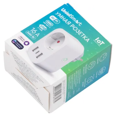 Умная розетка Wi-Fi 2USB Type-C 5В, 2,4A 16A До 3680Вт Голосовое управление приложение UnielSmart TM Uniel USH-A103 1G/UC/WF WHITE