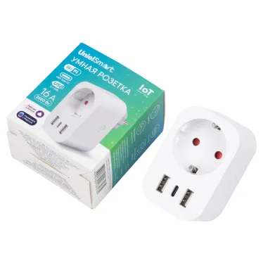 Умная розетка Wi-Fi 2USB Type-C 5В, 2,4A 16A До 3680Вт Голосовое управление приложение UnielSmart TM Uniel USH-A103 1G/UC/WF WHITE