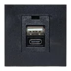 Розетка USB A+C, 2.1А, 2 гнезда, без индикатора, черная, матовая EKF