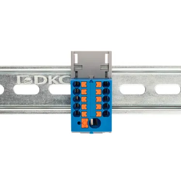 Блок распределительный с верт. адаптером на рейки шириной 15/35мм, зажим push-in, 1 ввод 6 кв.мм, 10 точек подключения 2,5 кв.мм, синий