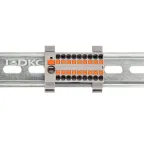 Блок распределительный с гориз. адаптером на рейку шириной 35мм, зажим push-in, 1 ввод 6 кв.мм, 18 точек подключения 2,5 кв.мм, серый