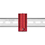 Блок распределительный с верт. адаптером на рейки шириной 15/35мм, зажим push-in, 1 ввод 6 кв.мм, 18 точек подключения 2,5 кв.мм, красный