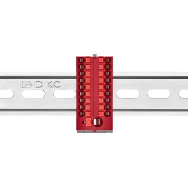 Блок распределительный с верт. адаптером на рейки шириной 15/35мм, зажим push-in, 1 ввод 6 кв.мм, 18 точек подключения 2,5 кв.мм, красный