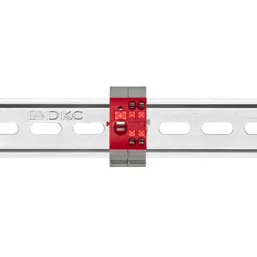 Блок распределительный с гориз. адаптером на рейку шириной 35мм, зажим push-in, 1 ввод 6 кв.мм, 4 точки подключения 2,5 кв.мм, красный