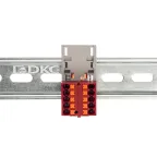 Блок распределительный с верт. адаптером на рейки шириной 15/35мм, зажим push-in, 10 точек подключения 2,5 кв.мм, красный