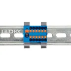 Блок распределительный с гориз. адаптером на рейку шириной 35мм, зажим push-in, 1 ввод 6 кв.мм, 12 точек подключения 2,5 кв.мм, синий