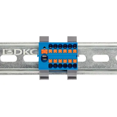 Блок распределительный с гориз. адаптером на рейку шириной 35мм, зажим push-in, 1 ввод 6 кв.мм, 12 точек подключения 2,5 кв.мм, синий