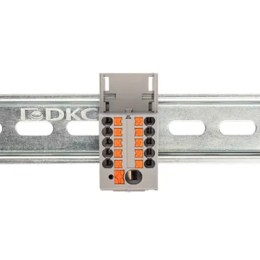 Блок распределительный с верт. адаптером на рейки шириной 15/35мм, зажим push-in, 1 ввод 6 кв.мм, 10 точек подключения 2,5 кв.мм, серый