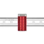 Блок распределительный с верт. адаптером на рейки шириной 15/35мм, зажим push-in, 18 точек подключения 2,5 кв.мм, красный