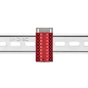 Блок распределительный с верт. адаптером на рейки шириной 15/35мм, зажим push-in, 18 точек подключения 2,5 кв.мм, красный
