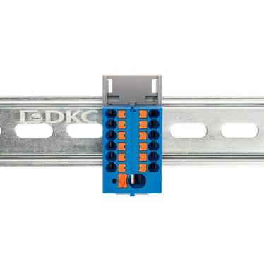 Блок распределительный с верт. адаптером на рейки шириной 15/35мм, зажим push-in, 1 ввод 6 кв.мм, 12 точек подключения 2,5 кв.мм, синий