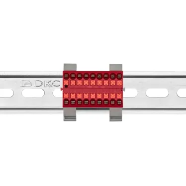 Блок распределительный с гориз. адаптером на рейку шириной 35мм, зажим push-in, 18 точек подключения 2,5 кв.мм, красный