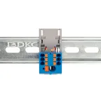 Блок распределительный с верт. адаптером на рейки шириной 15/35мм, зажим push-in, 1 ввод 6 кв.мм, 6 точек подключения 2,5 кв.мм, синий