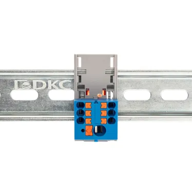 Блок распределительный с верт. адаптером на рейки шириной 15/35мм, зажим push-in, 1 ввод 6 кв.мм, 6 точек подключения 2,5 кв.мм, синий