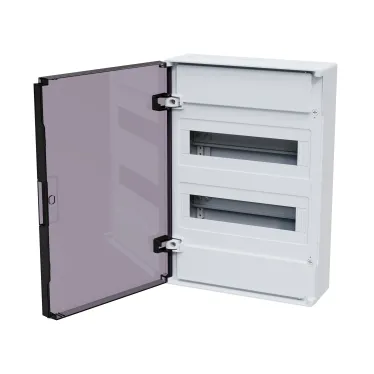 Щит распределительный навесной с пласт. черной прозрачной дверцей на 24 модуля, OptiBox Pro 24-NKR-IP40