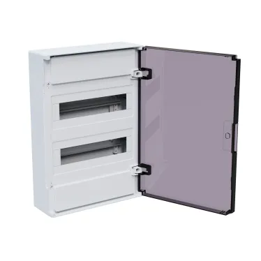 Щит распределительный навесной с пласт. черной прозрачной дверцей на 24 модуля, OptiBox Pro 24-NKR-IP40