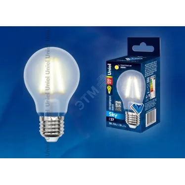 Лампа светодиодная LED 8вт 200-250В форма А матовое 800Лм E27 3000К Sky филамент