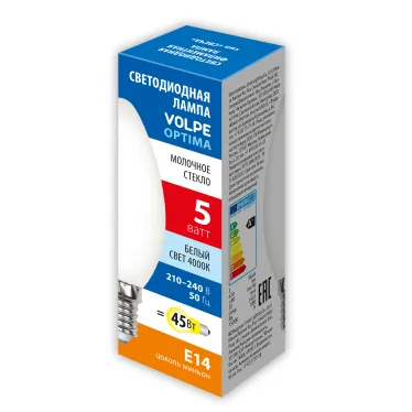 Лампа светодиодная. LED-C35-5W/4000K/E14/FR/SLF Форма свеча, матовая. Белый свет (4000K). ТМ Volpe