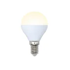 Лампа светодиодная LED-G45-9W/WW/E14/FR/NR Форма шар, матовая. Серия Norma. Теплый белый свет (3000K). Картон. ТМ Volpe
