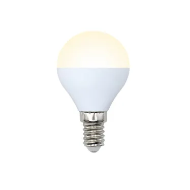 Лампа светодиодная LED-G45-9W/WW/E14/FR/NR Форма шар, матовая. Серия Norma. Теплый белый свет (3000K). Картон. ТМ Volpe