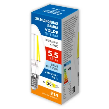 Лампа светодиодная Форма свеча прозрачная Белый свет 4000K LED-C35-5,5W/4000K/E14/CL/SLF