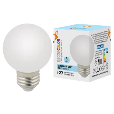 Лампа декоративная светодиодная LED-G60-3W/6000K/E27/FR/С Форма шар матовая. Дневной свет 6000K Картон