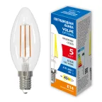 Лампа светодиодная. LED-C35-5W/4000K/E14/CL/SLF Форма свеча, прозрачная. Белый свет (4000K). ТМ Volpe