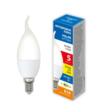 Лампа светодиодная LED-CW37-5W/3000K/E14/FR/SLS Форма свеча на ветру матовая Теплый (3000K)