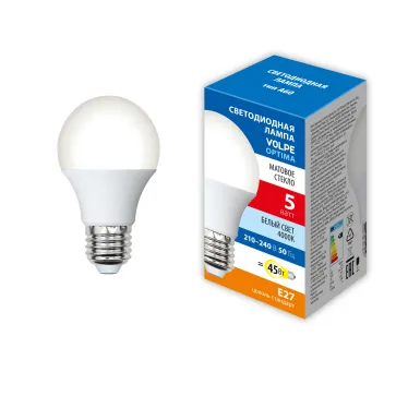 Лампа светодиодная LED-A60-5W/4000K/E27/FR/SLS Форма A матовая (4000K)