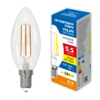Лампа светодиодная Форма свеча прозрачная Теплый белый свет 3000K LED-C35-5,5W/3000K/E14/CL/SLF