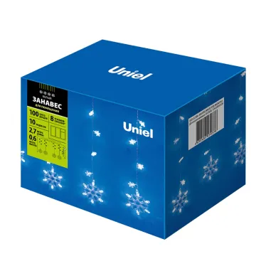 Занавес светодиодный фигурный с контроллером Снегопад 10 нитей 100 светодиодов Размер 2,7х0,6м Цвет свечения белый IP20 Провод прозрачный Упаковка картон ULD-E2706-100/DTA WHITE IP20 SNOWFALL