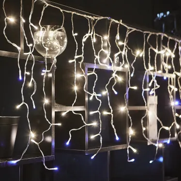 Бахрома светодиодная с эффектом мерцания 25м Соединяемая 440 светодиодов Теплый белый и белый свет Провод прозрачный ULD-B25006-440/TTK WARMWHITE-WHITE IP44 ТМ Uniel