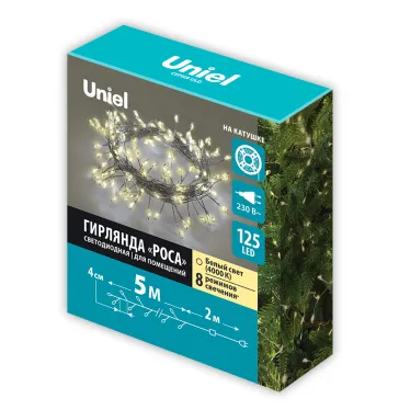 Гирлянда светодиодная Роса 5м 125 светодиодов Теплый белый свет Провод прозрачный ТМ Uniel ULD-S0500-125/DTA WARM WHITE IP20 DEWDROP