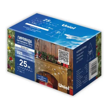 Гирлянда светодиодная 25м Соединяемая 225 светодиодов Белый свет Провод прозрачный ТМ Uniel ULD-S2500-225/STК WHITE IP20