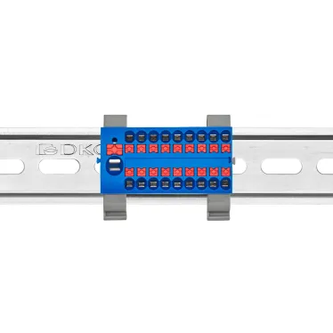 Блок распределительный с гориз. адаптером на рейку шириной 35мм, зажим push-in, 1 ввод 6 кв.мм, 18 точек подключения 2,5 кв.мм, синий