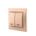 Мира Выключатель двойной с подсветкой светло-коричневый металлик