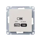 ATLASDESIGN USB РОЗЕТКА A + тип-C 45W высокоскор.заряд. QC,PD, механизм, БЕЖЕВЫЙ