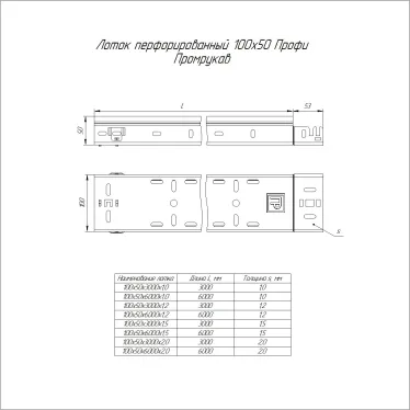 Лоток перфорированный Профи INOX (AISI 316) 100х50x3000 (2,0 мм) (6 м/уп)