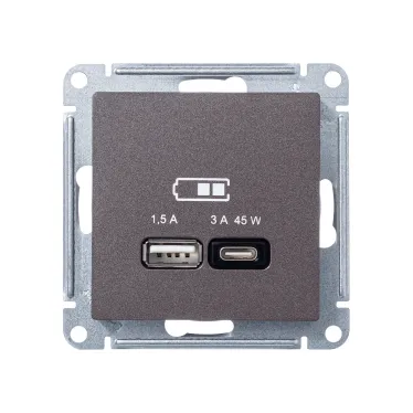 ATLASDESIGN USB РОЗЕТКА A + тип-C 45W высокоскор.заряд. QC, PD, механизм, МОККО