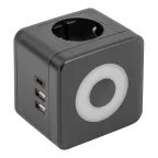 Разветвитель сетевой с выключателем с заземлением 2 гнезда 2USB+1TYPE C 16А 3500Вт Черный ТМ UnielS-GES2-16SBUC BLACK