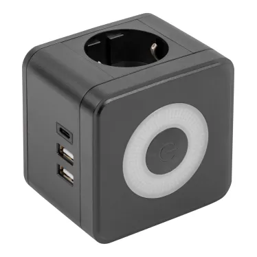 Разветвитель сетевой с выключателем с заземлением 2 гнезда 2USB+1TYPE C 16А 3500Вт Черный ТМ UnielS-GES2-16SBUC BLACK