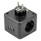 Разветвитель сетевой с выключателем с заземлением 2 гнезда 2USB+1TYPE C 16А 3500Вт Черный ТМ UnielS-GES2-16SBUC BLACK