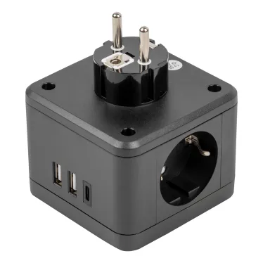 Разветвитель сетевой с выключателем с заземлением 2 гнезда 2USB+1TYPE C 16А 3500Вт Черный ТМ UnielS-GES2-16SBUC BLACK
