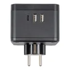 Разветвитель сетевой с выключателем с заземлением 2 гнезда 2USB+1TYPE C 16А 3500Вт Черный ТМ UnielS-GES2-16SBUC BLACK